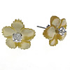 Shell Earring eau douce, argent sterling 925, avec coquille jaune, fleur, avec zircone cubique, Jaune Vendu par paire