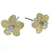 Shell Earring eau douce, argent sterling 925, avec coquille jaune, fleur, avec zircone cubique, Jaune Vendu par paire