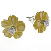 Shell Earring eau douce, argent sterling 925, avec coquille jaune, fleur, avec zircone cubique, Jaune Vendu par paire