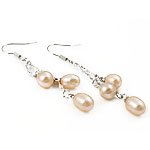 Freshwater Pearl Drop Earring, with Brass, brass earring hook, Teardrop, pink, 6-7mm, 56mm 