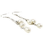 Freshwater Pearl Drop Earring, with Brass, brass earring hook, Teardrop, white, 6-7mm, 56mm 