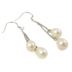 Freshwater Pearl Drop Earring, with Brass, brass earring hook, Teardrop, black, 8-10mm, 50-52mm 