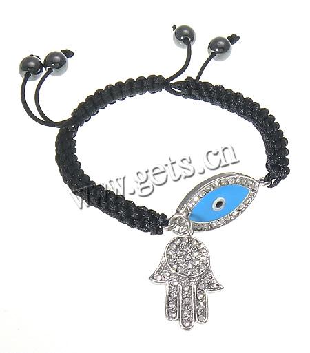 Pulseras Estilo Hamsa, aleación de zinc, con cordón de nylon, Mano, chapado, esmalte & con diamantes de imitación, más colores para la opción, longitud:aproximado 7-10 Inch, Vendido por Sarta