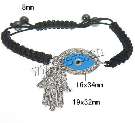 Hamsa Bracelets, Zinc Alloy, with Nylon Cord, Hand, plated, enamel & with rhinestone, more colors for choice, Length:Approx 7-10 Inch, Sold By Strand