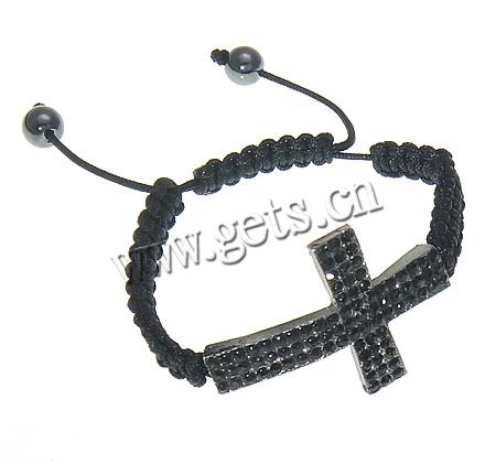 Zinc Alloy Woven Ball Bracelets, with Nylon Cord & Hematite, Cross, handmade, with rhinestone, more colors for choice, 27x39mm, 8mm, Length:Approx 6-9 Inch, Sold By Strand