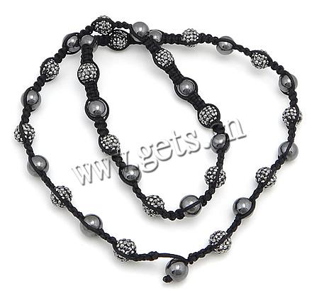 Moderno collar de Woven Ball, Cordón de cera, con Abalorios de arcilla analiar de diamantes de imitación & Hematite, hecho a mano, con 45 diamantes de imitación, longitud:aproximado 26-27 Inch, Vendido por Sarta