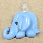 Tier Murano Anhänger, Lampwork, Elephant, blau, 24x23mm, Bohrung:ca. 3mm, verkauft von PC