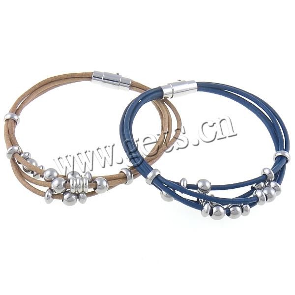 Bracelets de cuir de vachette, cuir de peau de vache, avec Acier inoxydable 316, Placage, longueur différente pour le choix, plus de couleurs à choisir, 6mm, 6x3mm, 2mm, Vendu par brin