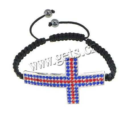 Zinklegierung Woven Ball Armbänder, mit Wachsschnur & Hämatit, Kreuz, handgemacht, mit Strass, keine, 58x34x4.5mm,8mm, Länge:ca. 7-14 ZollInch, verkauft von Strang