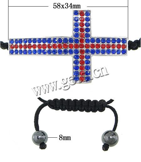 Zinklegierung Woven Ball Armbänder, mit Wachsschnur & Hämatit, Kreuz, handgemacht, mit Strass, keine, 58x34x4.5mm,8mm, Länge:ca. 7-14 ZollInch, verkauft von Strang