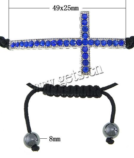 Zinklegierung Woven Ball Armbänder, mit Wachsschnur & Nylonschnur & Hämatit, Kreuz, handgemacht, mit Strass, keine, 49x25x5mm,8mm, Länge:ca. 7-14 ZollInch, verkauft von Strang