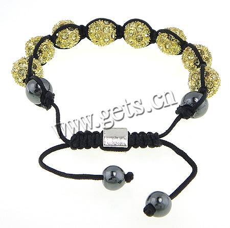 Zinc Alloy Woven Ball Bracelets, with Nylon Cord & Hematite, handmade, with rhinestone, more colors for choice, 12mm,10mm,8mm,8x8x6mm, Length:6~10 Inch, Sold By Strand