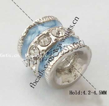 Enamel Zinc Alloy European Beads, Tube, plated, without troll & with rhinestone & large hole, more colors for choice, 11x10mm, Hole:Approx 4.2-4.5mm, Sold By PC