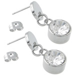 Boucle d'oreille goutte inox, acier inoxydable, avec strass, couleur originale  0.8mm, Vendu par paire