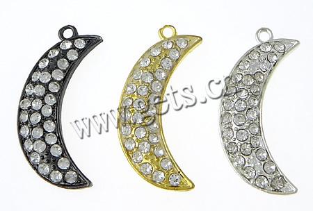 Pendentifs de stras en alliage Zinc, alliage de zinc, lune, Placage, Personnalisé & avec strass, plus de couleurs à choisir, 34.6x16.3x3.3mm, Trou:Environ 2.1mm, Vendu par PC