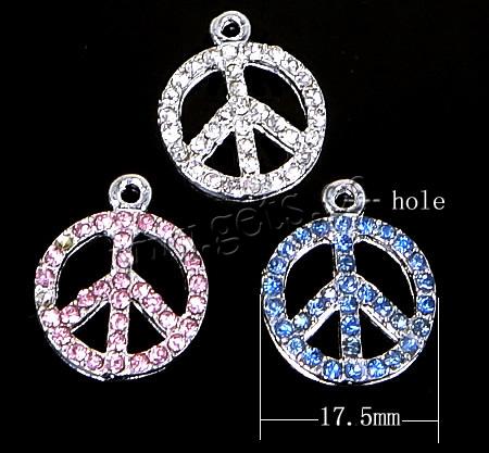 Zinc Alloy paix pendentifs, alliage de zinc, Logo de la paix, Placage, Personnalisé & avec strass, plus de couleurs à choisir, 17.5x17.5x1.8mm, Trou:Environ 1.8mm, Vendu par PC