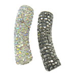 Strass Ton befestigte Perlen, Strass Ton befestigte Perelen, mit Messing, Rohr, mit Strass, gemischte Farben, 10x37x9mm, Bohrung:ca. 3mm, verkauft von PC