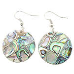 Abalone Shell Earring, with Brass, Flat Round, platinum color plated, mosaic Approx 1.6 Inch 