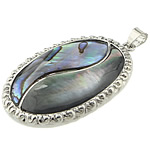 Ormeau coquille pendentifs, laiton, avec coquille d'ormeau, ovale plat, Placage de couleur platine Environ Vendu par PC