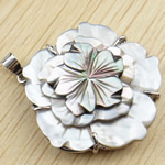 Zinc Alloy Shell Pendants, with Zinc Alloy, Flower, with rhinestone 