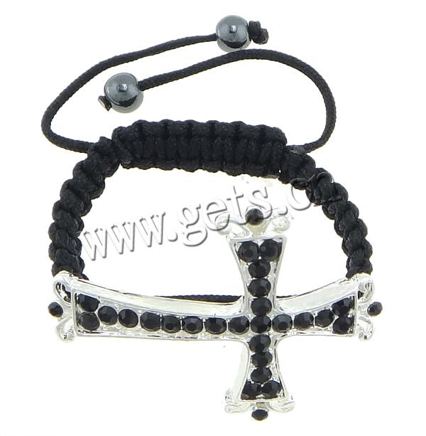 aleación de zinc Pulsera para niños, con Cordón de cera & Hematite, Cruces, hecho a mano, Modificado para requisitos particulares & con diamantes de imitación, más colores para la opción, 43x32mm, 6mm, longitud:aproximado 5-8 Inch, Vendido por Sarta