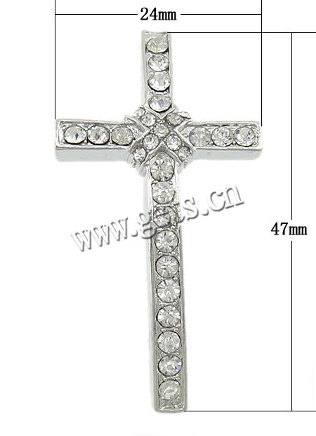 Conector de aleación de Zinc de diamantes de imitación, Cruces, chapado, Modificado para requisitos particulares & con diamantes de imitación, más colores para la opción, 24x47x6mm, agujero:aproximado 2mm, Vendido por UD