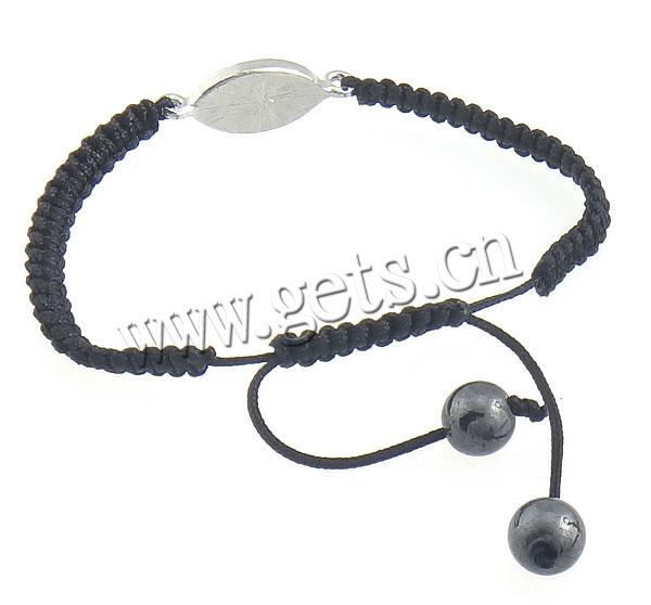 Zinc Alloy Woven Ball Bracelets, with Wax Cord & Hematite, handmade, Customized & enamel & with rhinestone, more colors for choice, 20x10x2mm, 8mm, Length:Approx 7-11 Inch, Sold By Strand