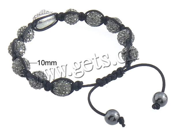 Zinc Alloy Woven Ball Bracelets, with Wax Cord & Rhinestone Clay Pave Bead & Hematite, handmade, with 45 pcs rhinestone & Customized & with rhinestone, more colors for choice, 15x11x9mm, 10mm, 8mm, Length:Approx 7-10 Inch, Sold By Strand