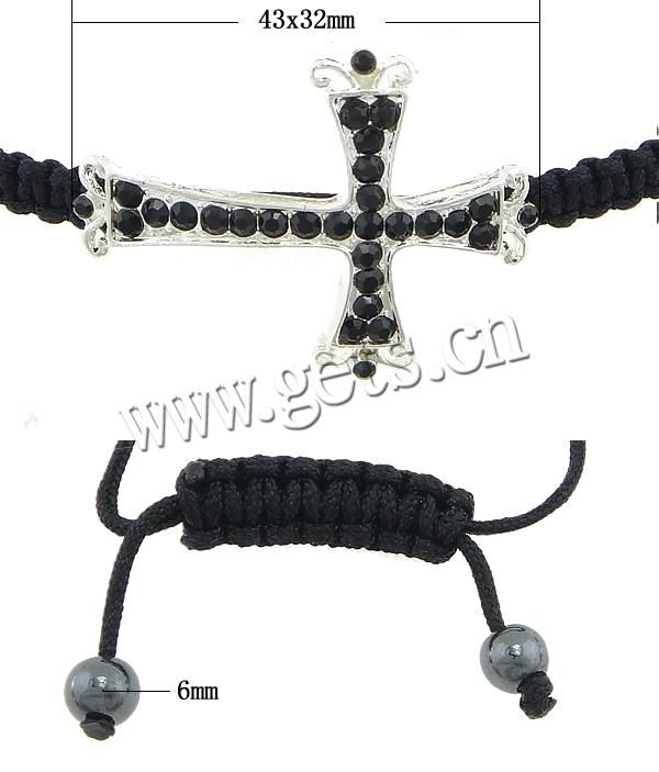 aleación de zinc Pulsera para niños, con Cordón de cera & Hematite, Cruces, hecho a mano, Modificado para requisitos particulares & con diamantes de imitación, más colores para la opción, 43x32mm, 6mm, longitud:aproximado 5-8 Inch, Vendido por Sarta