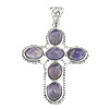 Amethyst Anhänger, mit Messing, Kreuz, Platinfarbe platiniert, Februar Birthstone, 32x44x4.7mm, Bohrung:ca. 8.3x5mm, verkauft von PC