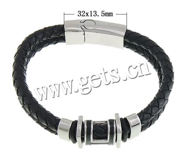 Bracelets de cuir de vachette, cuir de peau de vache, avec acier inoxydable 316L, longueur différente pour le choix & émail, plus de couleurs à choisir, sans cadmium, 16.5mm, 6mm, 32x13.5mm, Vendu par brin