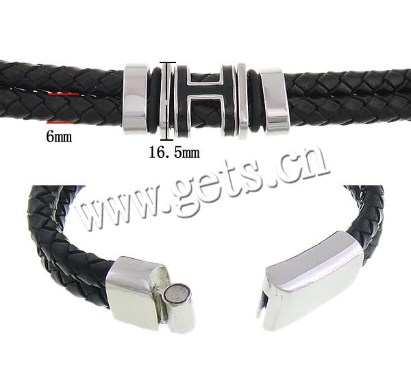 Bracelets de cuir de vachette, cuir de peau de vache, avec acier inoxydable 316L, longueur différente pour le choix & émail, plus de couleurs à choisir, sans cadmium, 16.5mm, 6mm, 32x13.5mm, Vendu par brin