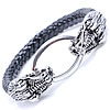 Men Bracelet, PU Leather, zinc alloy clasp, Dragon, platinum color plated, blacken, black Approx 7-8 Inch 