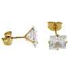 Stainless Steel Cubic Zirconia Stud Earring, Square, gold color plated, with cubic zirconia 0.8mm 