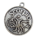 Zinc Alloy Flat Round Pendants, Scorpio, plated cadmium free Approx 