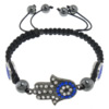 Hamsa Armbänder, Zinklegierung, mit Nylonschnur, Hand, mit Strass, 32x20x3mm, 12x11mm, 8mm, Länge:ca. 6.5-10 ZollInch, verkauft von Strang