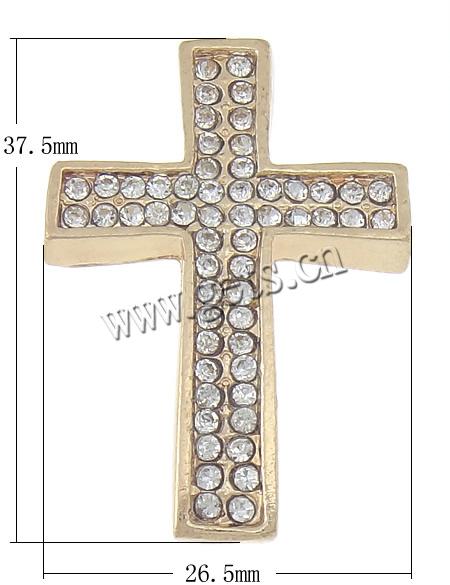 Rheinkiesel Zinklegierung Verbinder, Kreuz, plattiert, Kundenindividuell & mit Strass & 1/1-Schleife, keine, 26.5x37.5x4.5mm, Bohrung:ca. 3.5mm, verkauft von PC