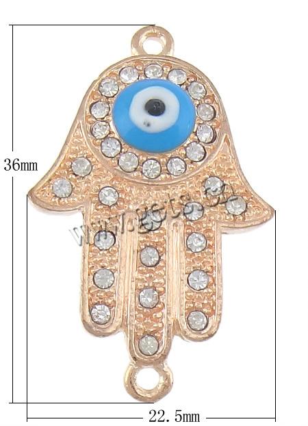 Rheinkiesel Zinklegierung Verbinder, Hamsa, plattiert, Islam Schmuck & Kundenindividuell & Emaille & mit Strass & 1/1-Schleife, keine, 22.5x36x4.8mm, Bohrung:ca. 2mm, verkauft von PC