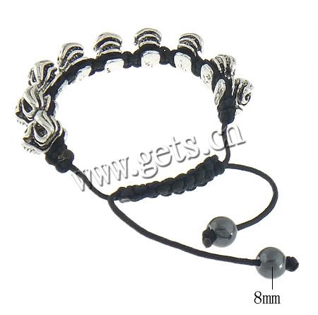 Zinc Alloy Woven Ball Bracelets, with Wax Cord & Hematite, Skull, handmade, Customized & with rhinestone, more colors for choice, 9.5x12mm, 8mm, Length:Approx 6-11.2 Inch, Sold By Strand