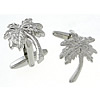 Brass Cufflinks, Leaf, platinum color plated 18mm 