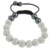 Rhinestone Woven Ball Bracelets, with Nylon Cord & Hematite, handmade PP15, 8mm, 10mm Approx 7-11 Inch 