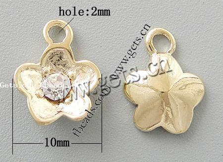 Brass Flower Pendants, plated, Customized & 5 petal & with A grade rhinestone, more colors for choice, 9x9x3mm, 1000PCs/Bag, Sold By Bag