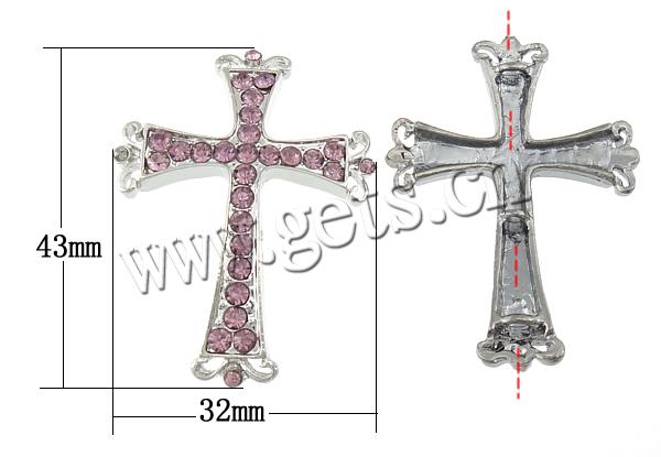 Conector de aleación de Zinc de diamantes de imitación, Cruces, chapado, Modificado para requisitos particulares & con diamantes de imitación, más colores para la opción, 43x32x4mm, agujero:aproximado 3.5mm, Vendido por UD