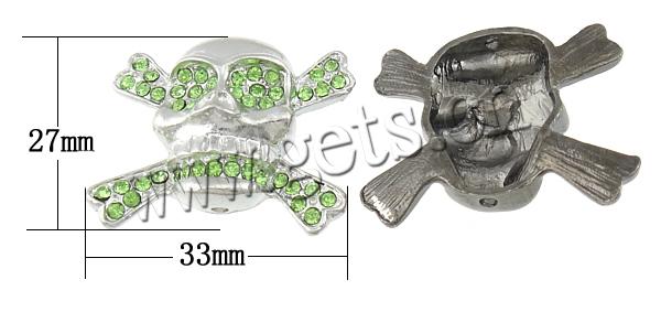 Conector de aleación de Zinc de diamantes de imitación, Calavera, chapado, Modificado para requisitos particulares & con diamantes de imitación, más colores para la opción, 33x27x8mm, agujero:aproximado 2mm, Vendido por UD