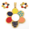 Enamel Stainless Steel Jewelry Sets, pendant & earring, Flower Approx 