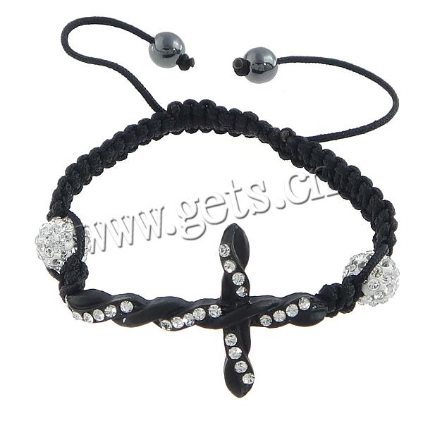 Pulseras de Aleación de Zinc estilo Woven Ball, con Cordón de cera & Abalorios de arcilla analiar de diamantes de imitación & Hematite, Cruces, barnizado, con 45 diamantes de imitación & Modificado para requisitos particulares & con diamantes de imitación, más colores para la opción, 8mm, 10mm, 30x45x4mm, longitud:aproximado 7-11 Inch, Vendido por Sarta