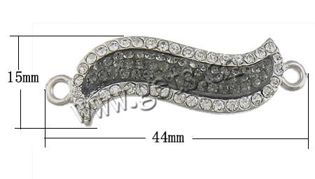 Rheinkiesel Zinklegierung Verbinder, Buchstabe S, plattiert, Kundenindividuell & mit Strass & 1/1-Schleife, keine, 44x15x5mm, Bohrung:ca. 4mm, verkauft von PC