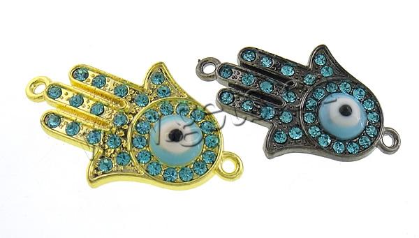 Rheinkiesel Zinklegierung Verbinder, Hamsa, plattiert, Islam Schmuck & Emaille & mit Strass & 1/1-Schleife, keine, 34x21x3mm, Bohrung:ca. 1mm, verkauft von PC