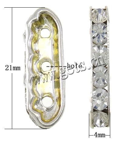 ファッションブリッジラインストーンスペーサー, 銅, プラチナカラーメッキ, 3連 & ライン石のある, 4x21x7mm, 穴:約 1mm, 50パソコン/ロト, 売り手 ロト