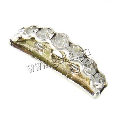 La mitad Ronda Puente Rhinestone Spacer, metal, Luna, chapado en color de plata, 3-aro & con diamantes de imitación, 3x19x8mm, agujero:aproximado 1.5-2mm, 50PCs/Grupo, Vendido por Grupo